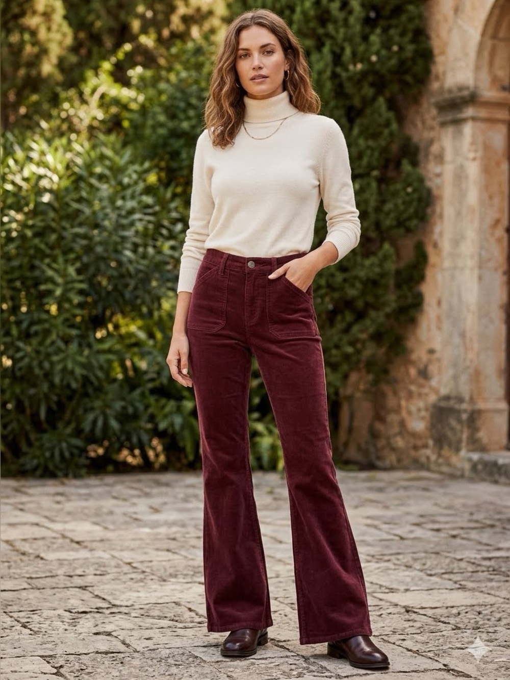 SO Goods For Life Corduroy Flare Pants Maroon High Rise Stretch Size 9 / 29W